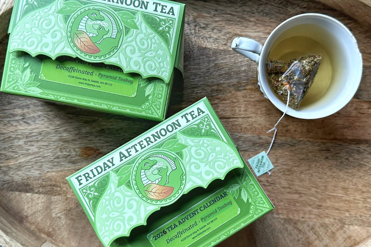 Green dragon boxes labeled "2026 Tea Advent Calendar"