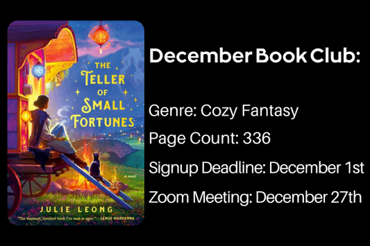 December book cover art and meeting details