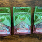Three bags of teabags: Stabbed by Jim, Blue Spirit, and Purple Blend