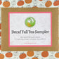 Decaf Fall Tea Sampler package on a pumpkin pattern background